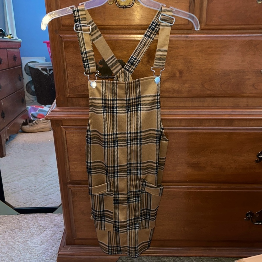 Yellow and Black Plaid Overall Dress